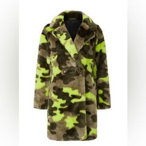 Camouflage Print Faux Fur Coat